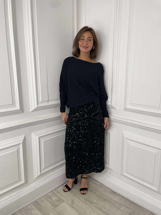 Sequin Pencil Skirt - Black