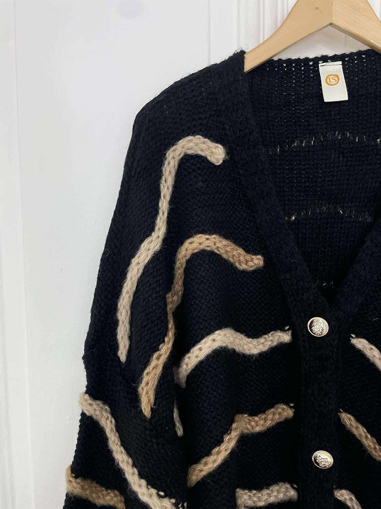 Wave Knit Cardigan - Black