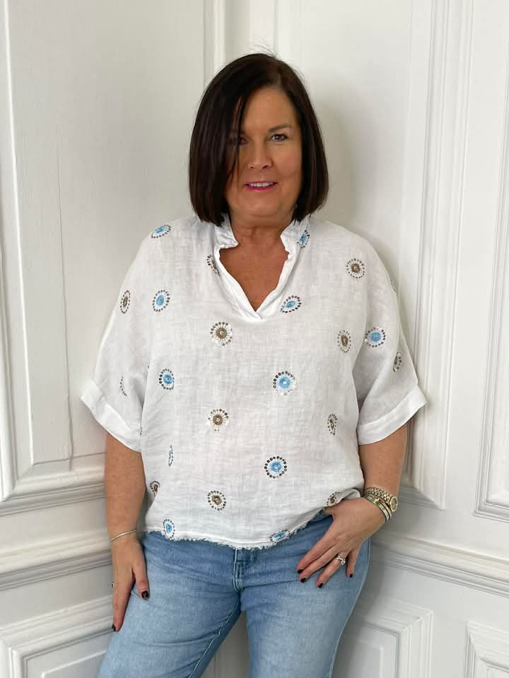 Linen Sequin Burst Top