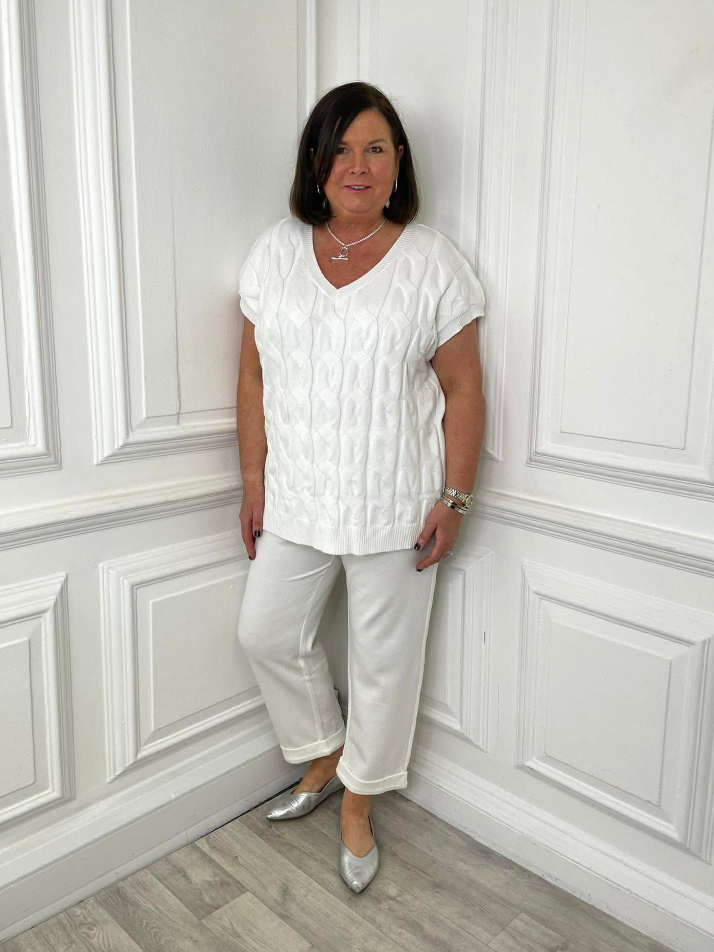 Malissa J Cable Tank Knit - Warm White