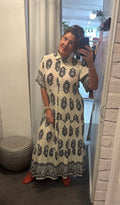 Damask Print Tiered Maxi Dress - Ecru & Black
