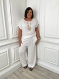 Wide Leg Woven Trousers - Soft White