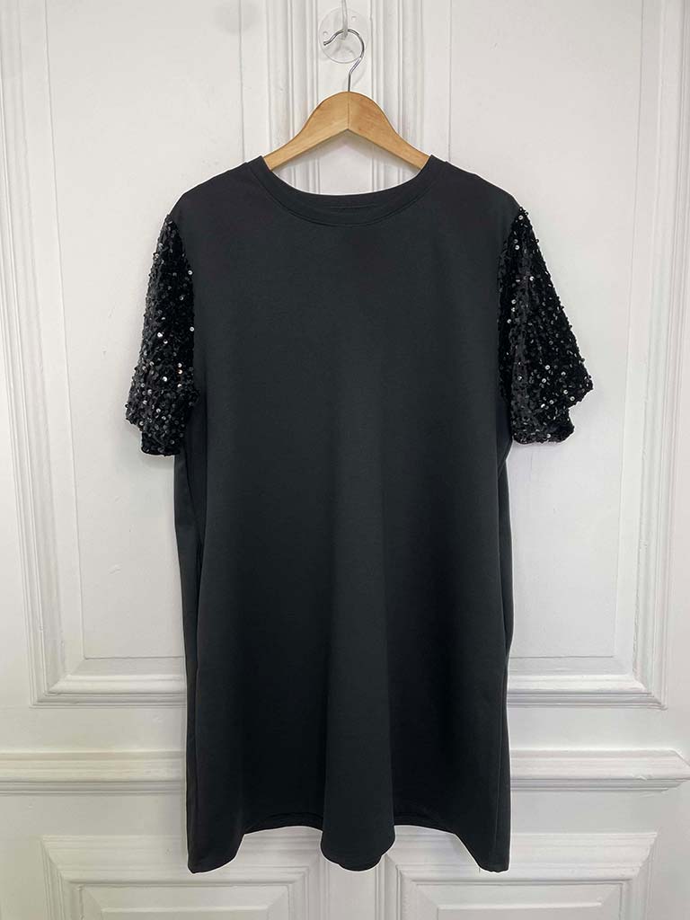 Sequin Sleeve Dress - Black