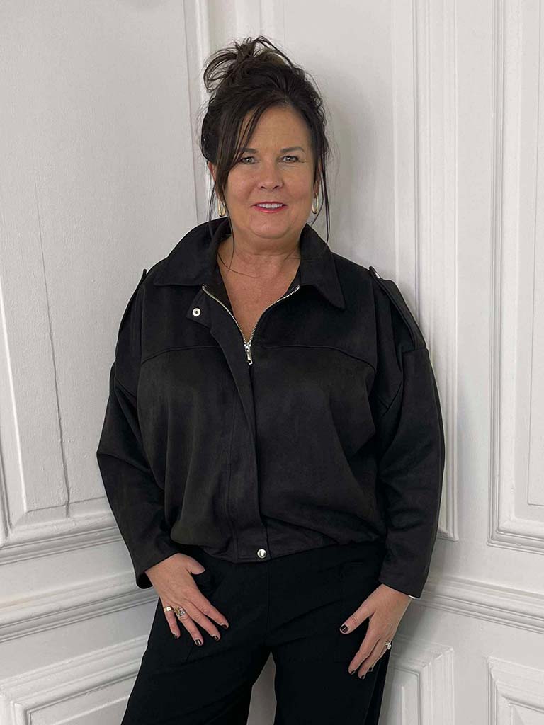 Bubble Hem Suede Feel Jacket - Black