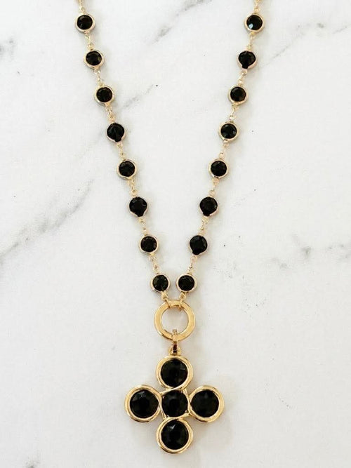 Envy Stone Clover Pendent Necklace - Black & Gold