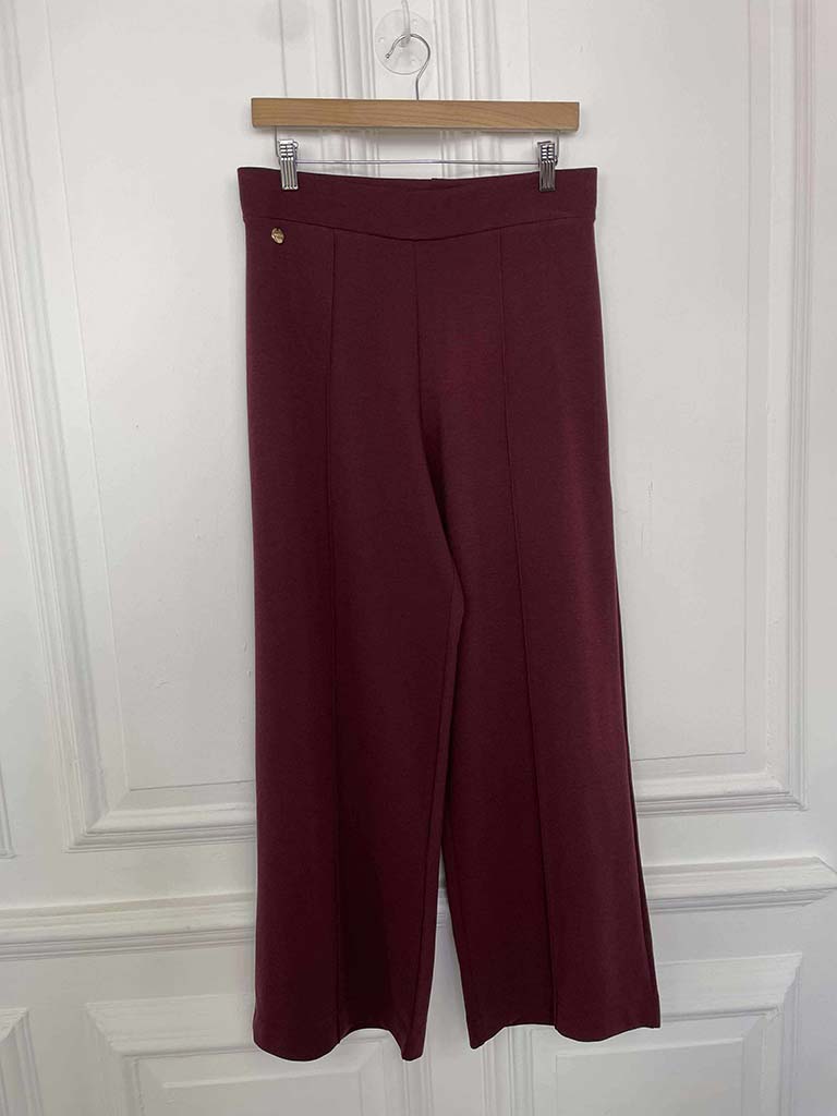 Malissa J Wide Leg Ponte Trousers - Wine