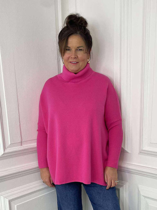 Boxy Polo Knit - Hot Pink