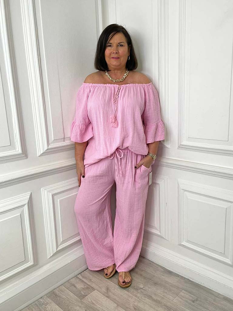 Seersucker Stripe Palazzos - Blossom