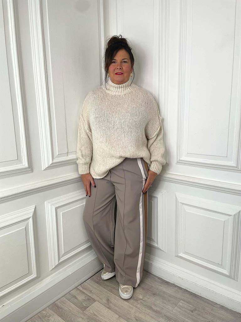 Side Stripe Trousers - Mushroom