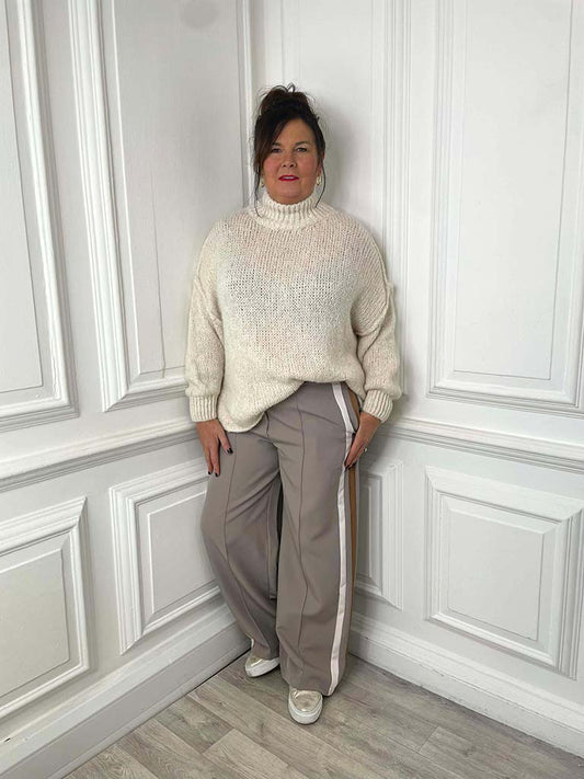 Side Stripe Trousers - Mushroom