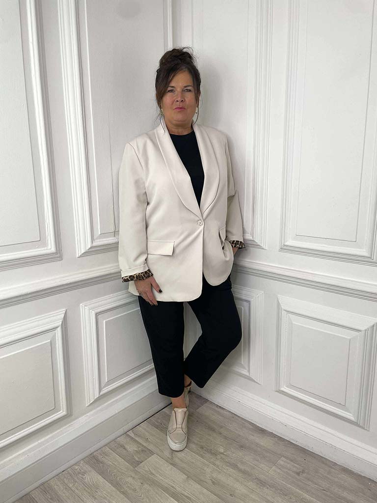 Leopard Lined Blazer - Ecru