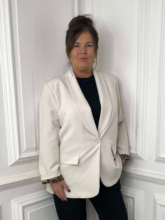 Leopard Lined Blazer - Ecru