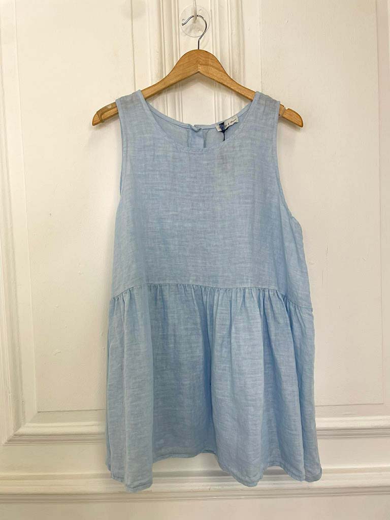 Linen Button Back Sleeveless Top - Sky