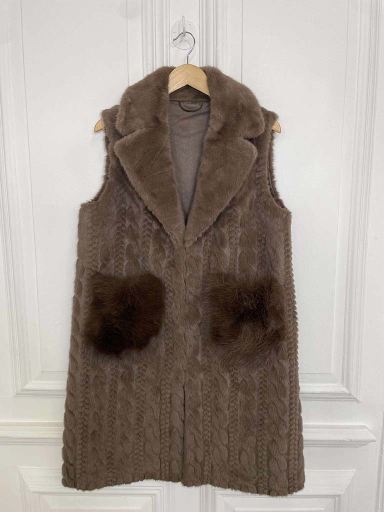 Luxe Cable Faux Fur Gilet - Truffle