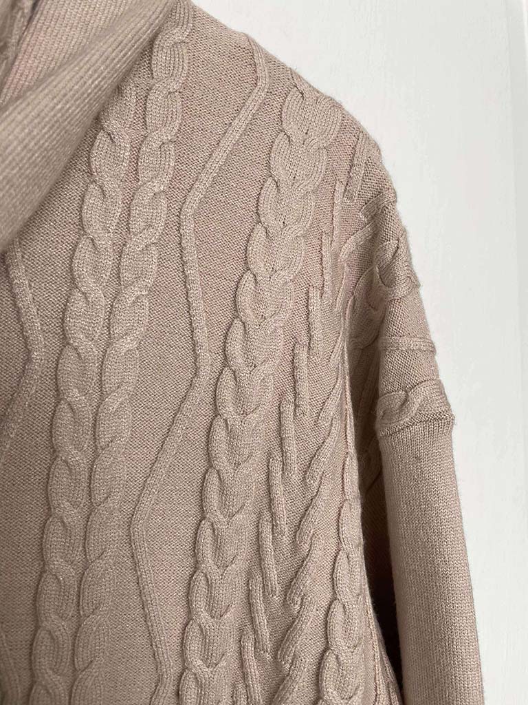 Malissa J Cable Knit Tunic & Scarf - Stone
