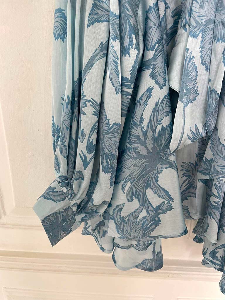 Palm Pussybow Blouse - Aqua