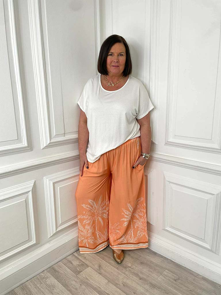 Palm Print Palazzos - Orange