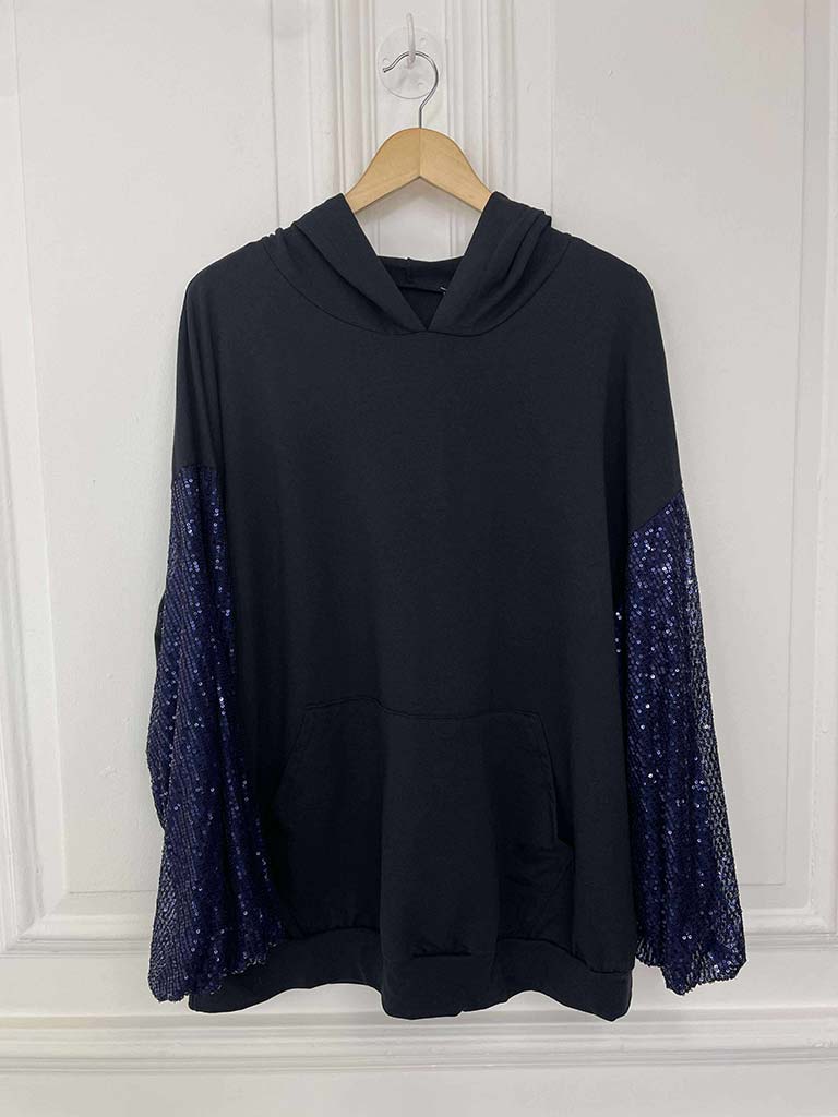 Sequin Sleeve Hoodie - Navy
