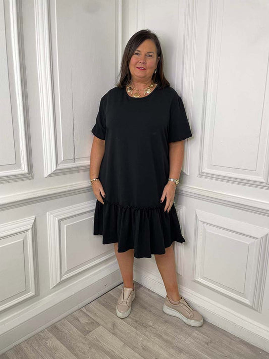 Drop Peplum Hem Dress - Black