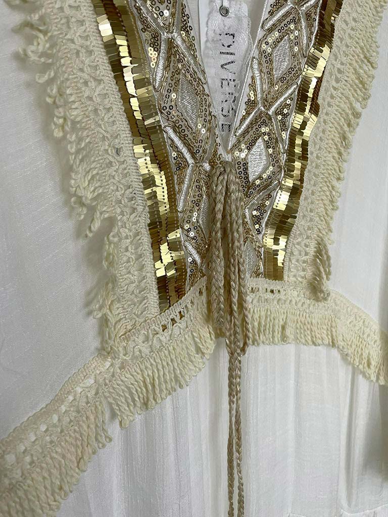Gold Sequin Kaftan Dress - White