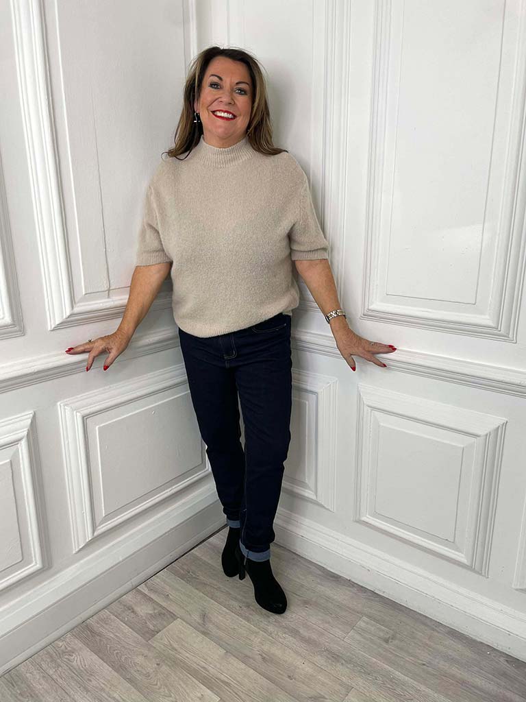 High Neck Short Sleeve Knit - Oat