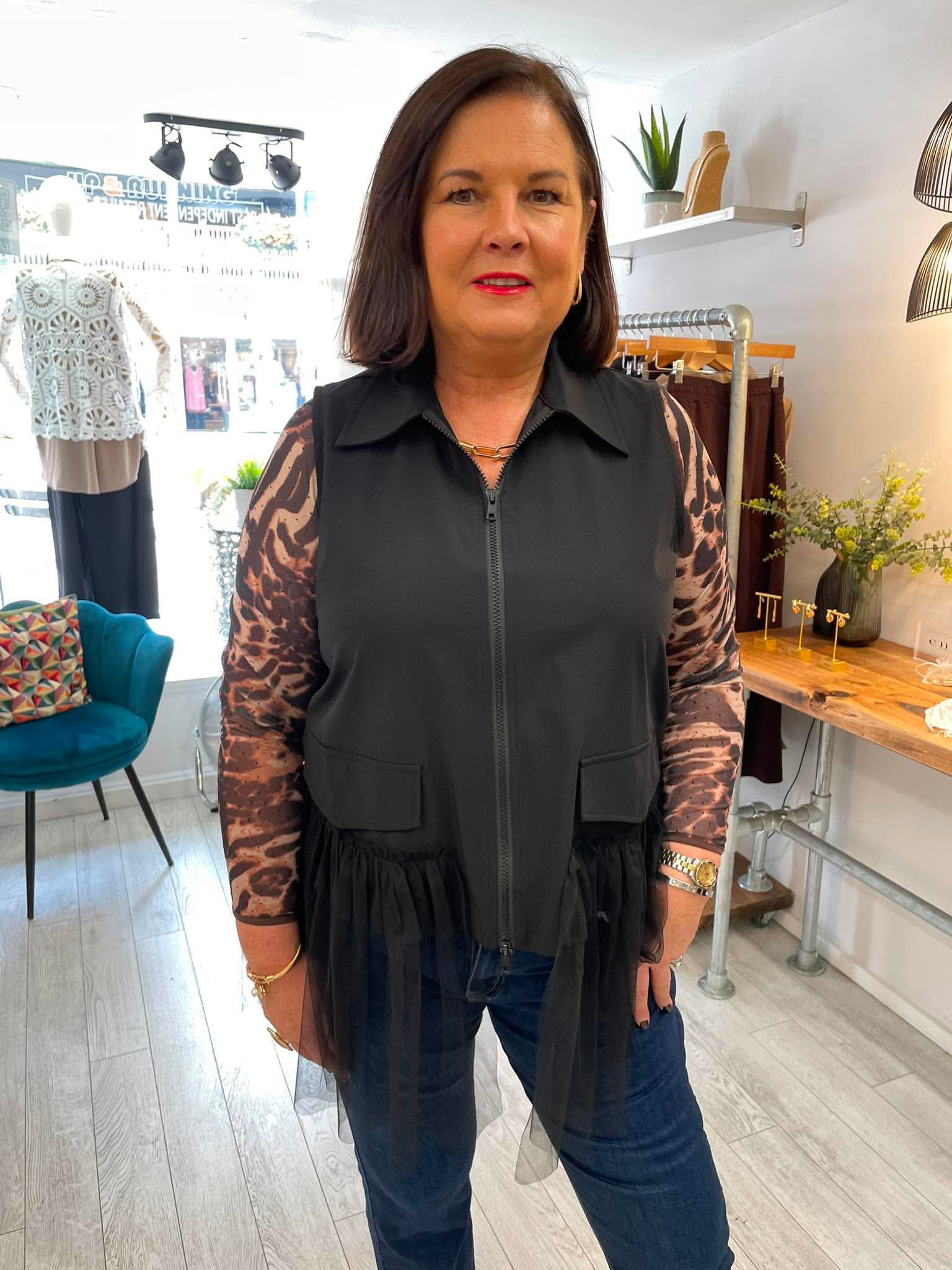 Malissa J Mesh Sleeve Top - Chocolate Leopard