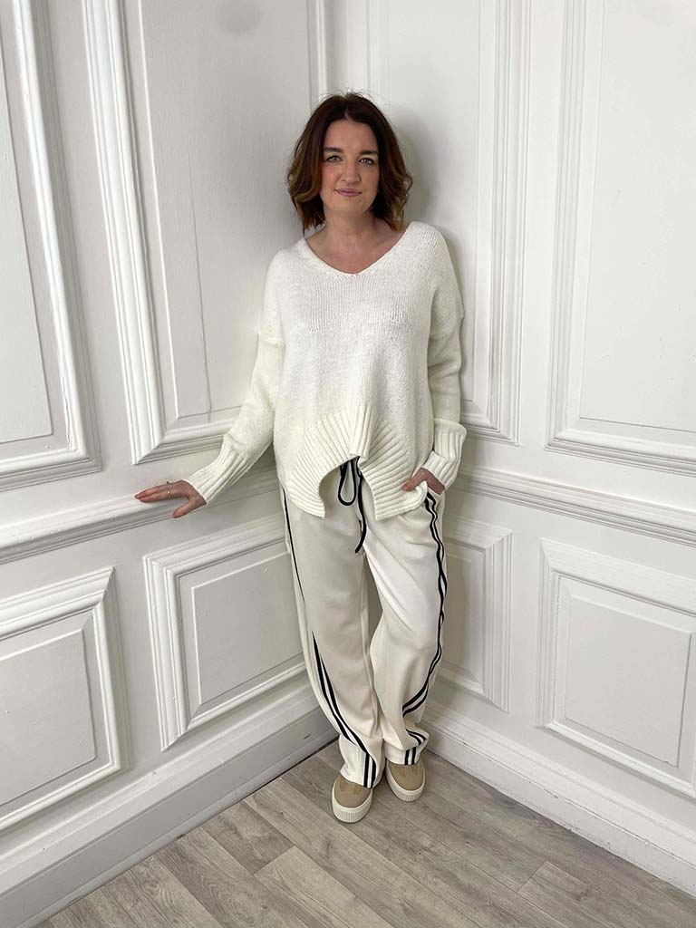 Luxe Jersey Stripe Joggers - Warm White