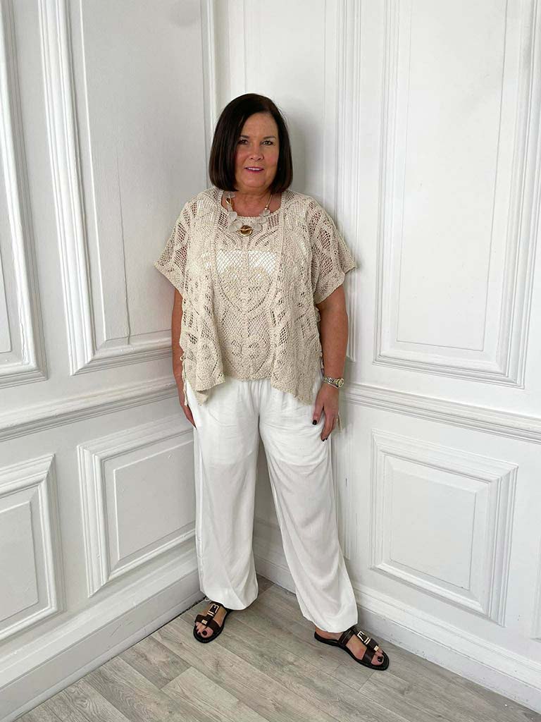 Crochet Tie Side Top - Stone