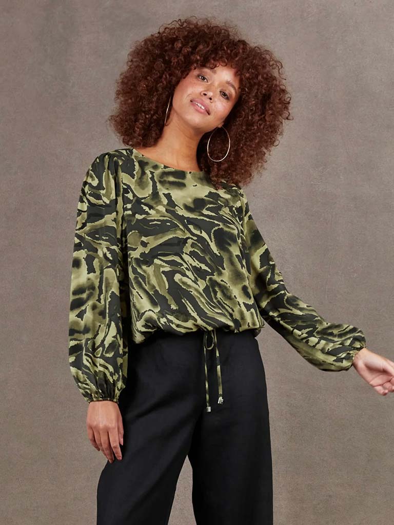 Eb&Ive Mayan Drawstring Top - Fern