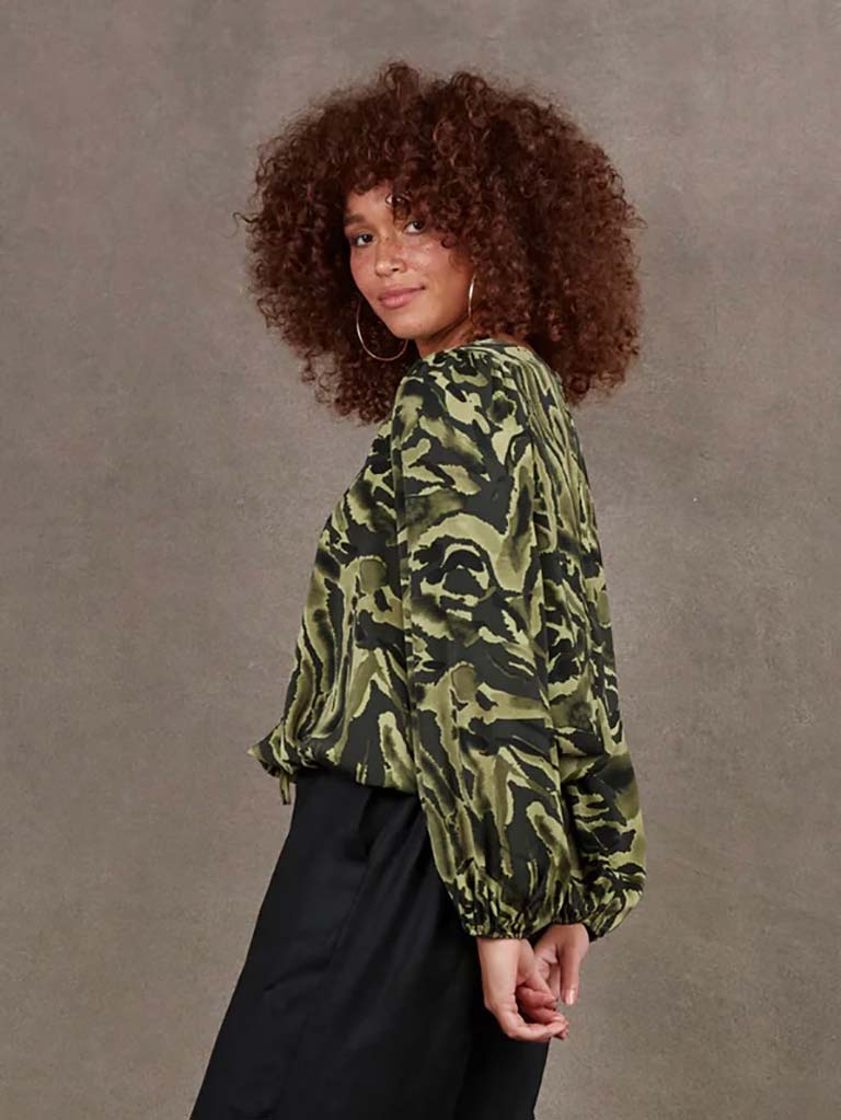 Eb&Ive Mayan Drawstring Top - Fern