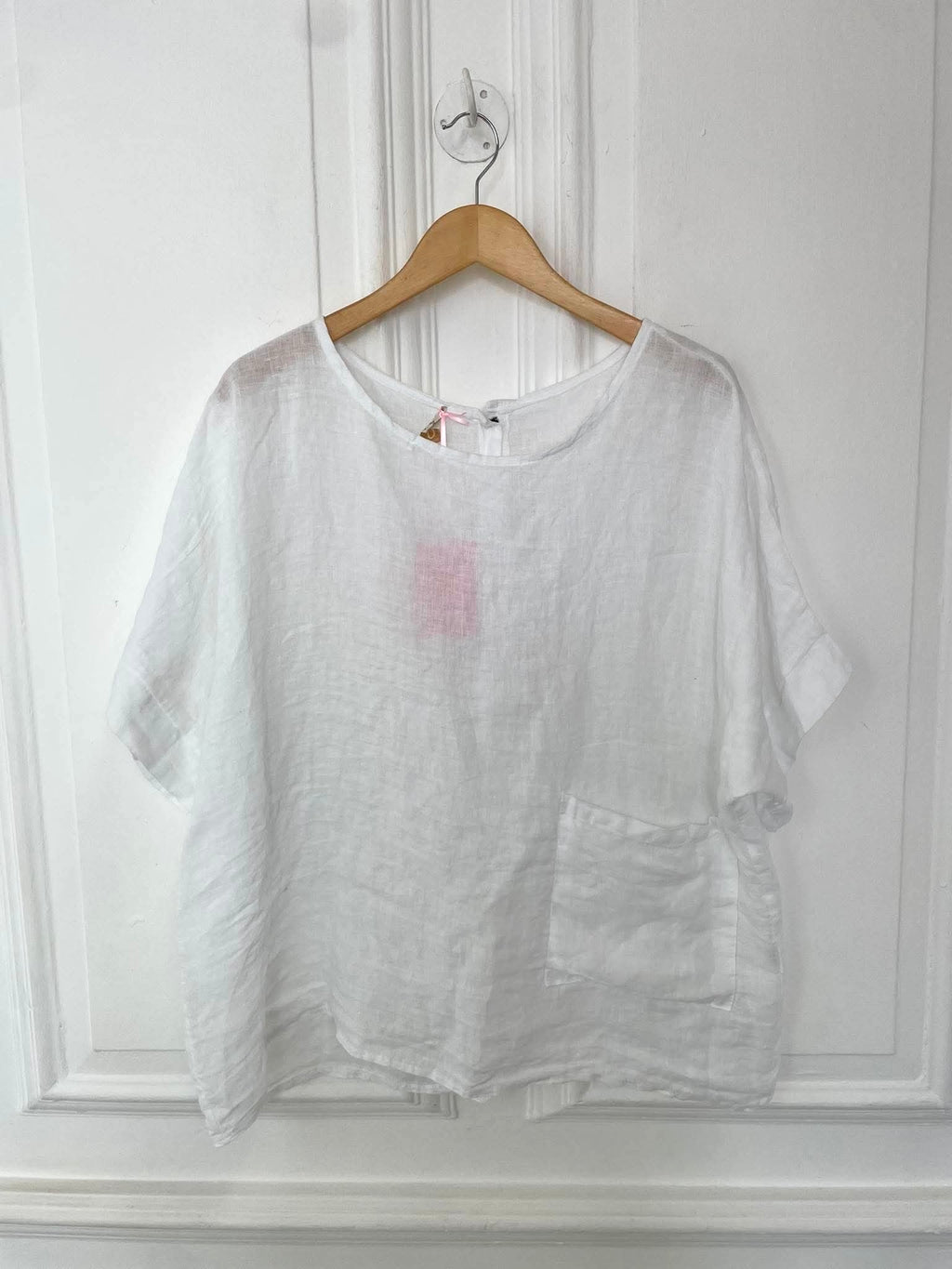 Linen Button Back Pocket Top - White