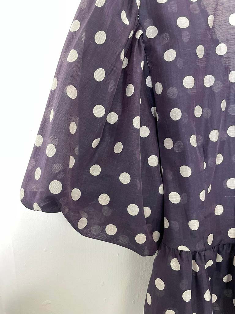Polka Dot Puff Sleeve Top - Navy