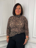 Malissa J Draped Neck Mesh Top - Leopard