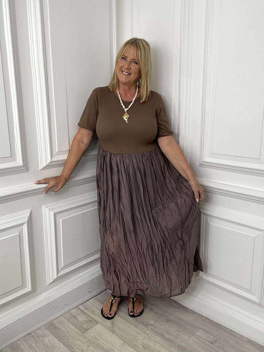 Crinkle T-Shirt Dress - Chocolate