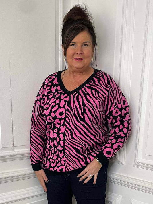 Malissa J Animal Print Knit - Hot Pink