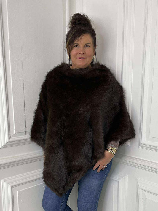 Faux Fur Poncho - Chocolate