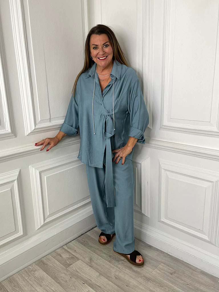 Shirred Waist Trousers - Airforce Blue