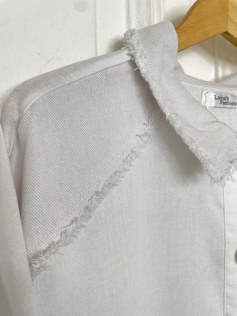 Raw Edge Flower Shacket - White