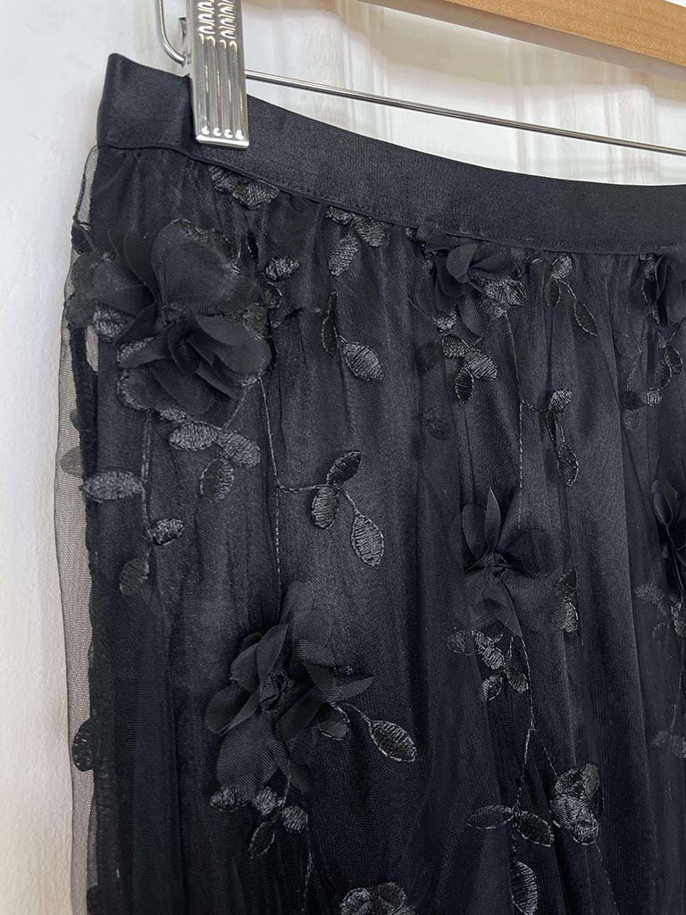 Floral Tulle Skirt - Black