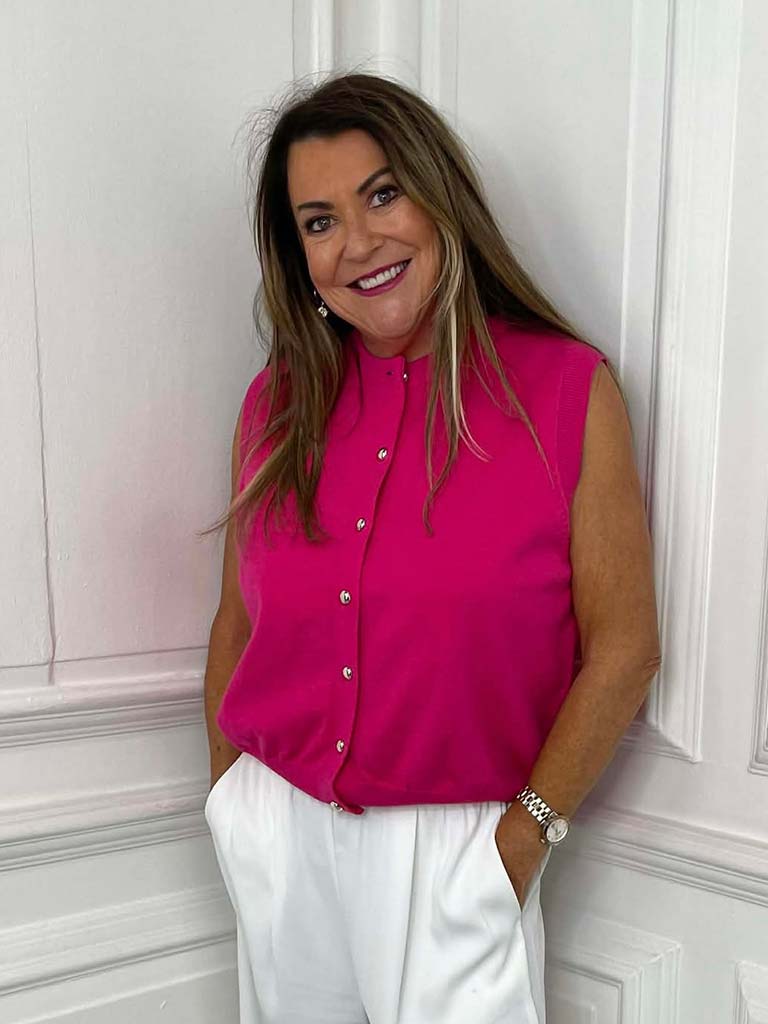 Hot pink sleeveless buttoned knit tank with relaxed styling for womens fashion and everyday wear. - Malissa J Buttoned Tank Knit - Hot Pink