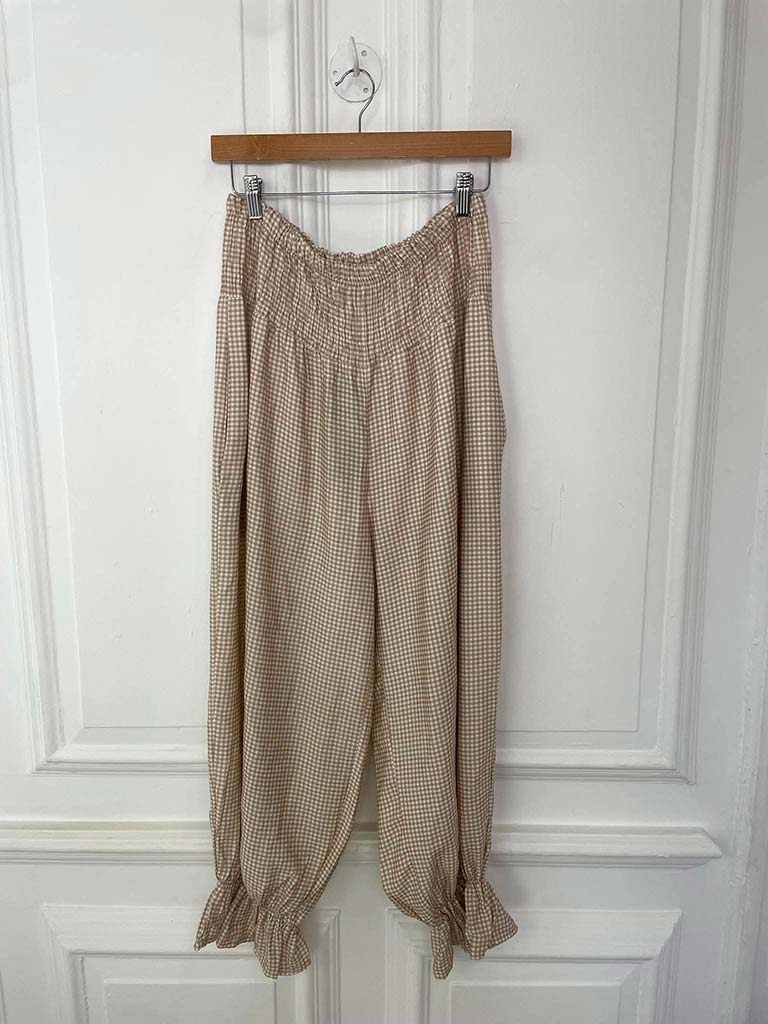 Gingham Ruffle Hem Pants - Stone