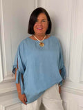 Chambray Tie Sleeve Top - Pale Denim