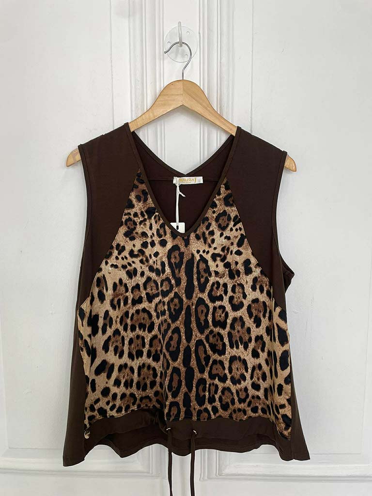 Malissa J Silk Feel Drawstring Vest - Leopard