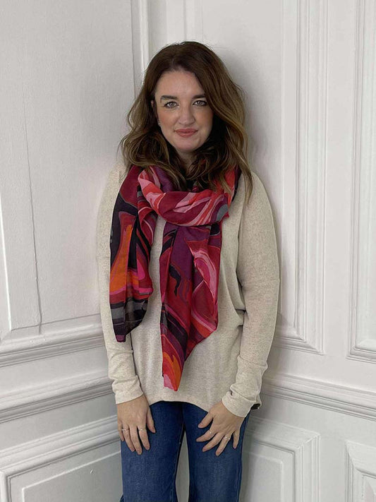 Marble Print Scarf - Red