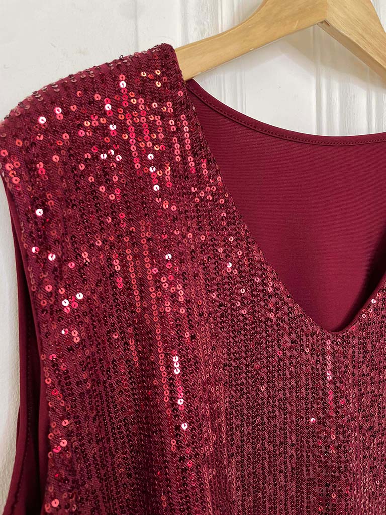 Sequin Sleeveless Top - Merlot