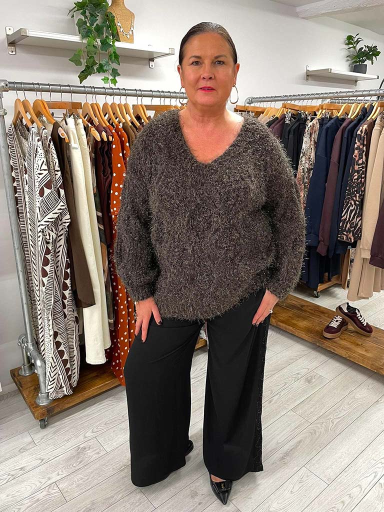 Malissa J Shaggy Shimmer Knit - Chocolate