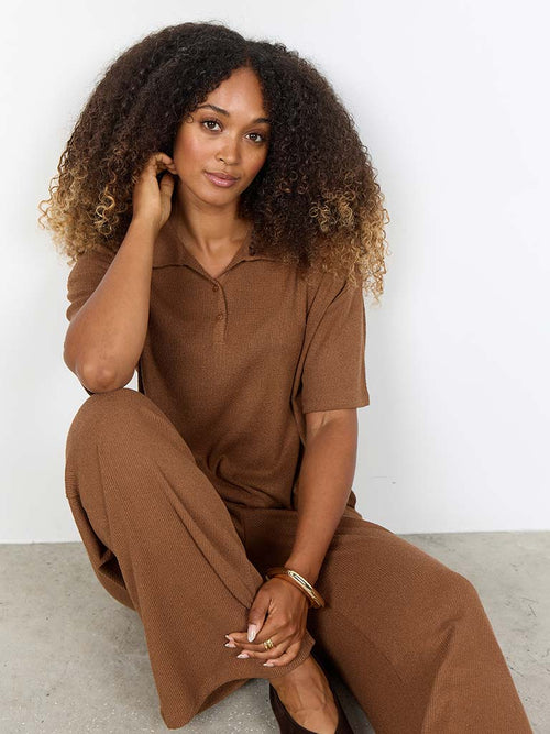 Soya Concept Knitted Collared Top - Toffee