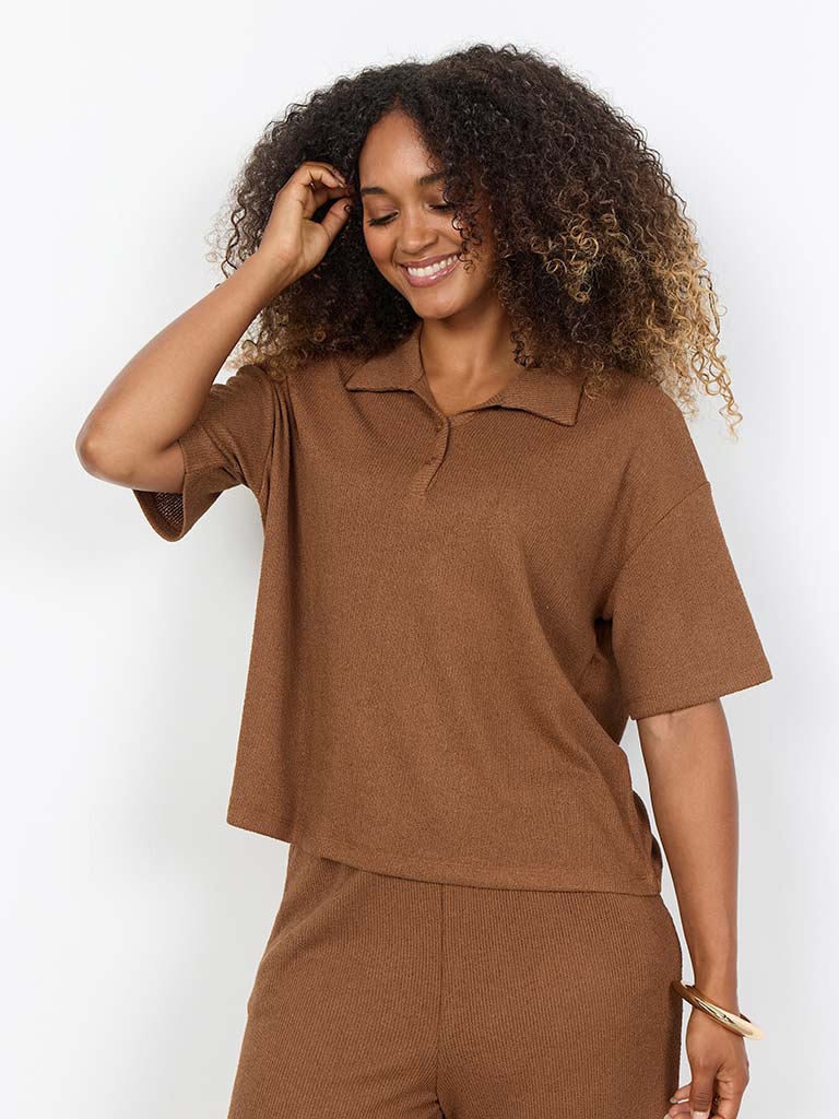 Soya Concept Knitted Collared Top - Toffee
