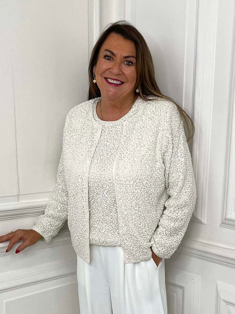 Malissa J Textured Sequin Cardigan - Cream