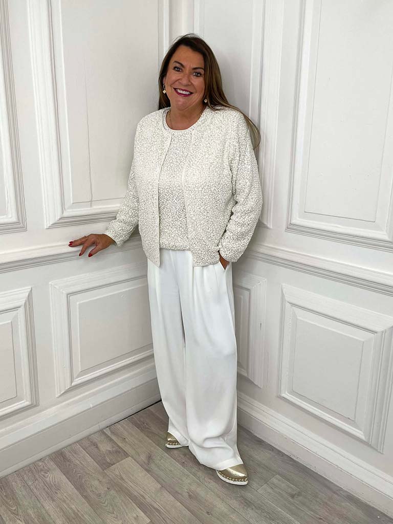 Malissa J Textured Sequin Cardigan - Cream